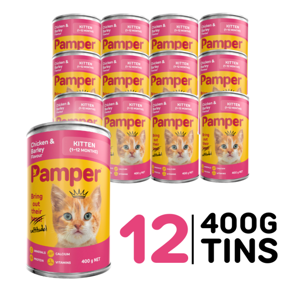 Pamper Kitten Chicken & Barley Wet Cat Food 400gm x 12