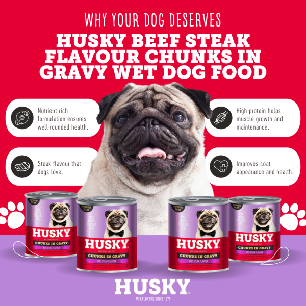 Husky Chunks In Gravy Steak Wet Dog Food 775gm x 6 - Image 2