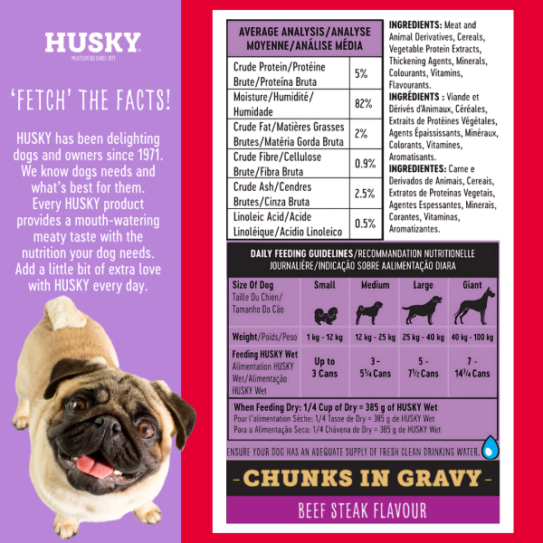 Husky Chunks In Gravy Steak Wet Dog Food 775gm x 6 - Image 4