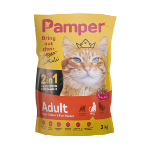 Pamper Dry Cat Food 2 in 1 Roast Chicken & Fish Flavour Adult Dry Cat Food 2kg