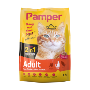 Pamper Dry Cat Food 2 in 1 Roast Chicken & Fish Flavour Adult Dry Cat Food 4kg