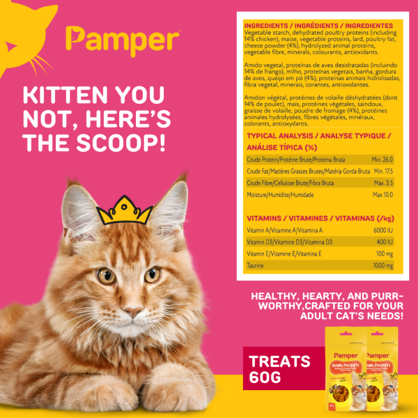 Pamper Royal Pockets Filled Cat Treats Cheese & Chicken 60g - Image 4