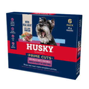 Husky Prime Cuts Braised Beef & Vegetables (6 x 85g) Wet Dog Food Pouches