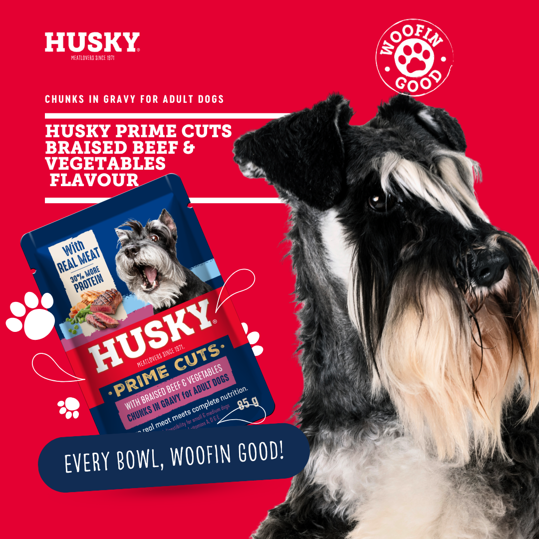 Husky Prime Cuts Braised Beef & Vegetables (6 x 85g) Wet Dog Food Pouches - Image 6