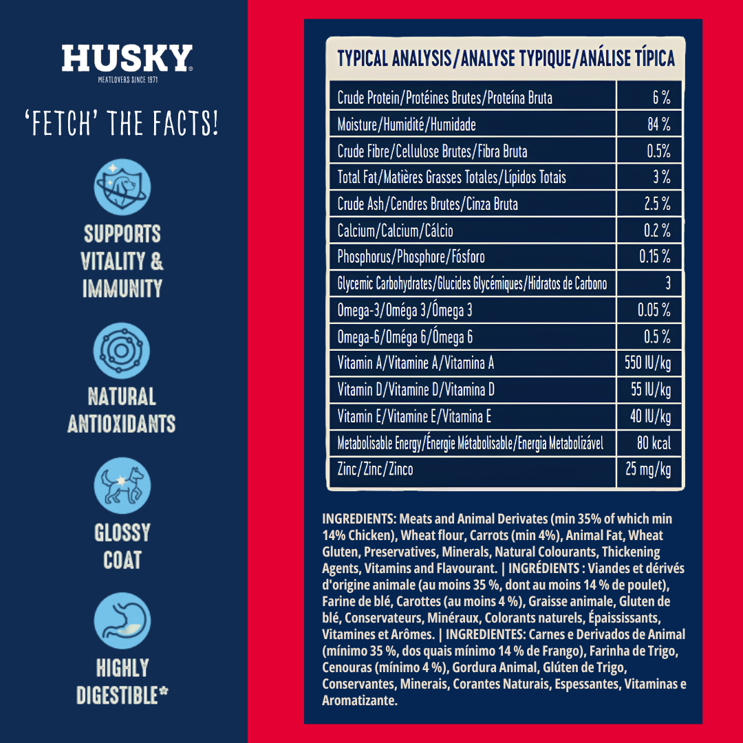 Husky Prime Cuts Puppy Roasted Chicken & Carrots (6 x 85g) Wet Dog Food Pouches - Image 5